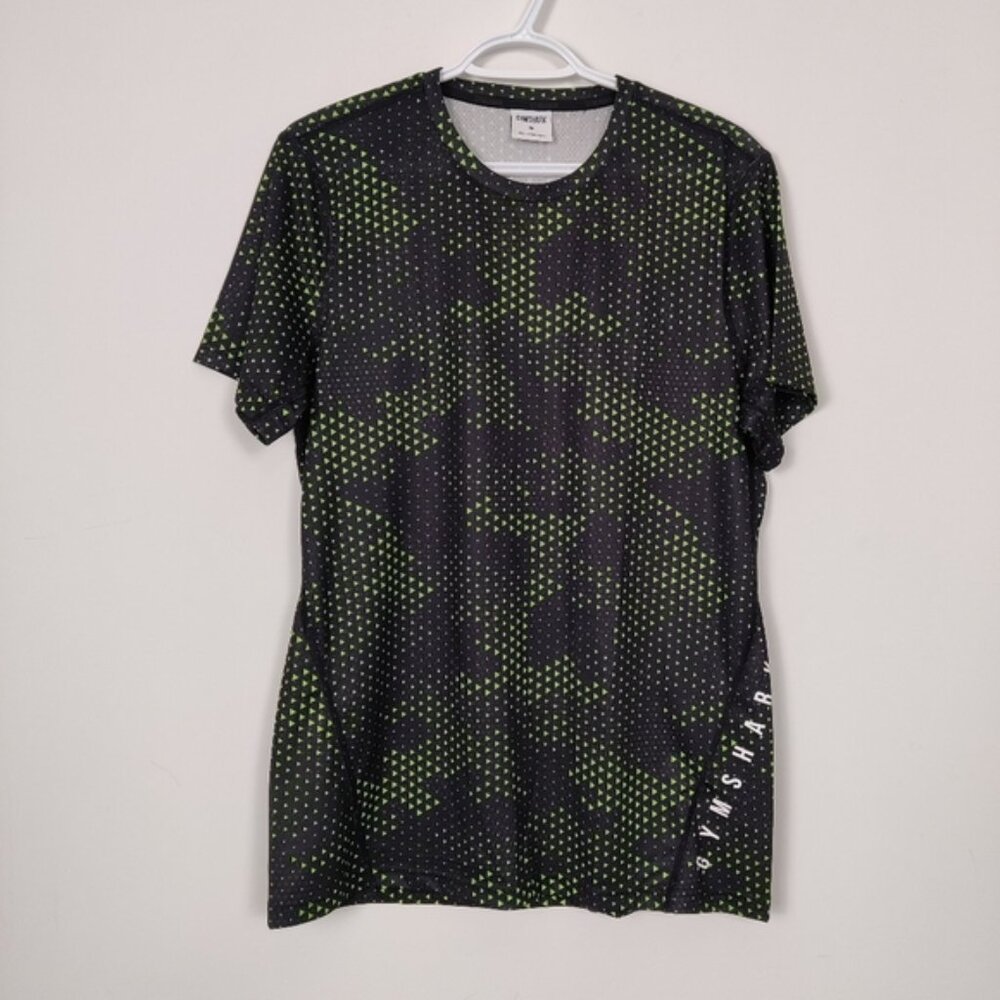 Gymshark Men's Sport T-shirt Fluo Lime Camouflage Print Size Medium Gym Fitness